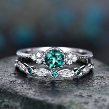 Anillos de cristal de piedra verde y azul para mujer, anillos de compromiso de boda de Color plateado, 2 unidades/juego de joyería, regalos 2024 - compra barato