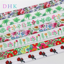 DHK 5/8'' 5yards flowers printed Fold Elastic FOE stretch ribbon hairbow headwear headband DIY OEM C1665 2024 - buy cheap