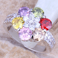 Anillo de varias gemas Multicolor para mujer, sortija plateada, tamaño 6 / 7 / 8 / 9 R1402 2024 - compra barato