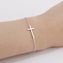 Pulseira horizontal de cruzio lateral, bracelete pequeno simples de cruz cristã, joia com enfeites 2024 - compre barato