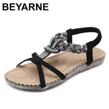 Beyne boho boêmio strass cristais cristal, sapatos baixos para mulheres verão étnico praia casual calçados plus size 45 2024 - compre barato