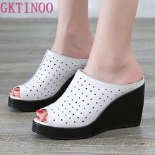 GKTINOO Comfortable Hollow Genuine Leather Sandals Women Slippers 2022 New Thick Bottom Wedges Fashion Sandals Women Shoes 2024 - buy cheap
