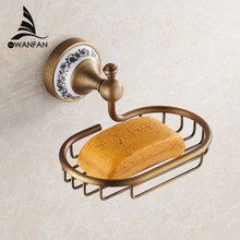 Soap Dishes Antique Brass With Ceramic Soap Holder Copper Soap Basket Bathroom Accessories Banheiro Bath Hardware Set HJ-1806 2024 - buy cheap