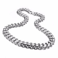 Granny Chic Boy's Men's Stainless Steel Cuban Link Chain Necklace Silver Color Steel Curb Necklace For Men 7-40" 15mm Jewelry 2024 - buy cheap