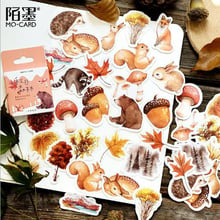 Pegatinas adhesivas de decoración de animales del bosque, calcomanías de dibujos animados Diy para diario, álbum de recortes, papelería Kawaii, 46 unids/caja 2024 - compra barato