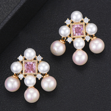 GODKI 30MM Luxury Spring Pink Dangle Earrings For Women Wedding Cubic Zircon Crystal Dubai Bridal Earrings Fashion Jewelry 2019 2024 - buy cheap