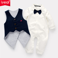 IYEAL Baby Boy Suit Outfits Set 2pcs Long Sleeves Gentleman  Jumpsuit & Vest Coat  with Bow Tie for Kids Clothes Wedding Party 2024 - buy cheap