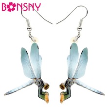 Bonsny Acrílico Classic Blue Dragonfly Insect Brincos Gota Dangle Jóias de Moda de Nova Primavera Verão Para Mulheres Meninas Por Atacado 2024 - compre barato