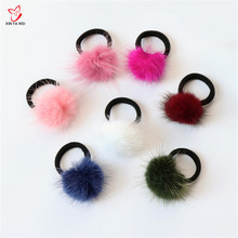 4cm Real Mink Fur Pom Pom Small Ring Hair Bands Girls Elastic Pom Hair Rope Tie Kids Rubber Band Ponytail Holder Hair Headwear 2024 - buy cheap