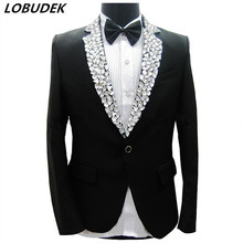 Chaqueta negra con diamantes de imitación brillantes para hombre, chaqueta para cantante, disfraz de escenario, actuación, fiesta, novio, boda 2024 - compra barato