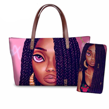 NOISYDESIGNS-Bolso de mano para mujer, bolsa organizadora de viaje, bolsos de playa con estampado de chicas africanas de Arte Negro, 2 unids/set/set, bolso de mano y monedero 2024 - compra barato