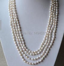 Joyería de perlas al por mayor-Color blanco 100 pulgadas de largo 6-7mm collar de perlas de agua dulce con forma de arroz genuino-Envío gratis 2024 - compra barato