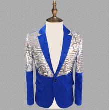 Blazer de lentejuelas para hombre, chaqueta de diseño para hombre, trajes de escenario para cantantes, Ropa de baile, vestido de estilo estrella punk rock masculino azul 2024 - compra barato