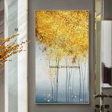 Handmade abstract golden oil Painting handpainted modern gold tree oil painting home decoration Wall art Picture for living room 2024 - compre barato