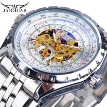 Jaragar relógio masculino automático clássico, relógio masculino esqueleto de prata com pulseira de aço esportivo e mecânico para negócios 2024 - compre barato
