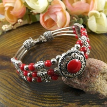 Fashion Vintage Bohemia  Bracelet Red /Blue/ Black Stone Round Beads Bangle Carving Charm Bracelet A200G 2024 - buy cheap