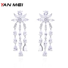 YANMEI Flower Shape water drop dangle earrings for ladies Cubic Zirconia Boucle D'oreille Rhinestone Fashion Jewelry YME7689 2024 - buy cheap