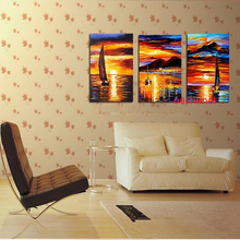 Quadros feitos à mão pintura da paisagem em tela pintura a óleo do sol barco da sala de estar decoração da parede pinturas de grupo de arte 2024 - compre barato