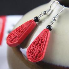 Perfect Red Carved Cinnabar Earrings, Fashion Women's Carved Lacquerware Jewelry,Red Stone S925 Silvers Dangle Earring .C-19 2024 - buy cheap