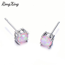 RongXing Light Pink Fire Opal Round Stud Earrings For Women Rainbow Birthstone Earrings Silver Color Boho Jewelry 2024 - buy cheap