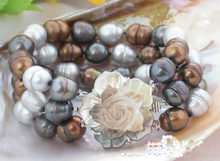 Pulsera de perlas para mujer, brazalete de perlas cultivadas de agua dulce, arroz Multicolor, 8 pulgadas, 10-14mm, regalo de cumpleaños 2024 - compra barato