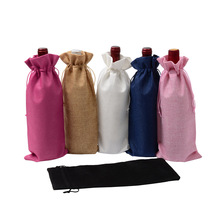 Bolsas de lino para vino, bolsa de embalaje para botellas de vino, decoración para fiesta de boda, con cordón, bolsa de regalo 2024 - compra barato