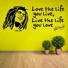 Poster Wall Stickers Bob Marley Citation "Love The Life You Live" 1945 1981 Autocollant Mural Removable vinyl Wall Stickers D414 2024 - buy cheap