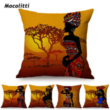 Africa Abstract Painting Art Cushion Cover Africa Sunset View Woman Life Exotic Home Decoration Cotton Linen Throw Pillow Cover 2024 - buy cheap