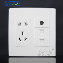 SeTo 120 Type Five Hole Power Socket + Dual Cat3 Tel + TV Panel Outlet Wall Plate Keystone Faceplate 2024 - buy cheap