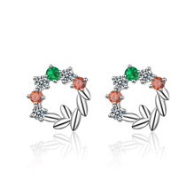 New Temperament Women Leaf 925 Sterling Silver Jewelry Fresh Sweet Design Flower Crystal Stud Earrings  SE869 2024 - buy cheap