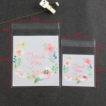 100pcs/lot Flower Pattern"Thank you" Cookie Packaging Bags Small Gift Bag Self Adhesive Plastic Bags Wedding Candy Bag 4 Sizes 2024 - buy cheap