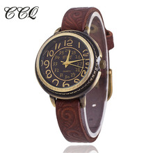 CCQ Brand Vintage Cow Leather Bracelet Watch Women Flower Engraved WristWatch Casual Luxury Quartz Watch Relogio Feminino 2024 - buy cheap