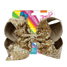 8" Gold Jojo Siwa Sequin Hair Bows with Clip Handmade Fish Scales Metallic Fabric Hairgrips Fashion Hair Accessories for Girls 2024 - buy cheap