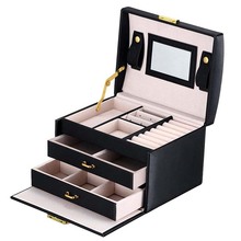 High Quality Crocodile Pattern PU Leather Jewelry Boxes Three Double Drawer Mirror Lockable Jewelry Case Display Gift Box 2024 - buy cheap