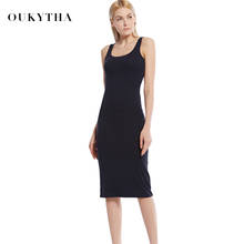 Oukytha 2018 spring Casual Sleeveless Mid-calf A-line Tank dress bodycon close fitting Dark blue dress Plus Size XXXL WB2061 2024 - buy cheap