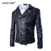 MASCUBE Spring New Fashion Men's Motorcycle Coat Turn-down Collar Slim Casual Male Leather Jacket Black Top Men Clothing 2024 - buy cheap