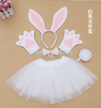 Free shipping ,children halloween performance party  white pink bunny ear headband gloves tutu  bow tie tail costume set for kid 2024 - buy cheap