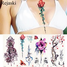 Watercolor Rose Under Breast Temporary Tattoo Stickers Girls Body Chest Art Waterproof Tatoos Branch Women Flash Tattoos Flower 2024 - buy cheap