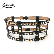 Liger personality punk ultra wide rivet cutout mesh belts for women cummerbund new arrival fashion punk wide belt accessories 2024 - buy cheap