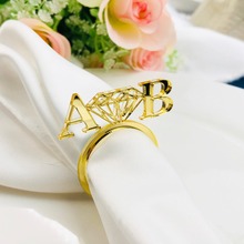 Personalized table decoration Diamond Gold Napkin Ring Custom Wedding napkin rings Acrylic Cut Napkin Ring with Heart Initials 2024 - buy cheap