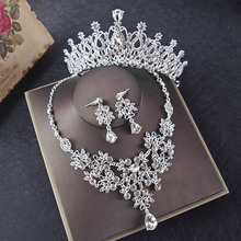 Conjunto de joyería nupcial de cristal plateado Tiaras de diamantes de imitación corona gargantilla collar pendientes para accesorios de boda adornos para el cabello 2024 - compra barato