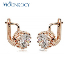MOONROCY Free shipping Fashion Cubic Zirconia Rose Gold Color Fashion Crystal Earring Jewelry wholesale for Women Lady  Gift 2024 - buy cheap
