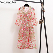 Женское двубортное платье Seiwnibu, винтажное Сетчатое платье с цветочной вышивкой на лето 2019 2024 - купить недорого