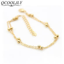 QCOOLJLY Golden Chic Concise Double Layer Bridal Wedding Anklets Chain Charm Beads Leg Bracelet Anklets Foot Jewelry For Women 2024 - buy cheap