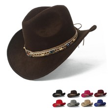 Sombrero de vaquero occidental de lana para Hombre y mujer, visera enrollable, negro, Jazz, talla 56-58, 2019 2024 - compra barato