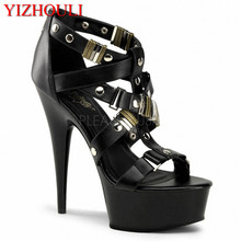 The latest sexy black metal decoration, polyurethane 15 cm high heels, pole dancing/dinner and dancing shoes 2024 - buy cheap