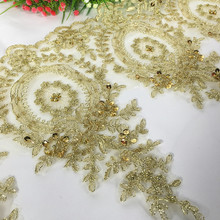 1y-2yard/lot ouro feito à mão grânulo lantejoulas casamento tecido de renda diy malha bordado rendas guarnição vestido roupas costurar acessórios 2024 - compre barato