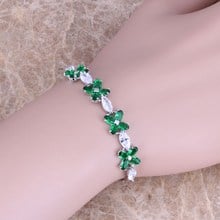 Pulsera de circonia cúbica verde, brazalete de circonita blanca, cadena de eslabones de plata, 6-7,5 pulgadas, S0362 2024 - compra barato