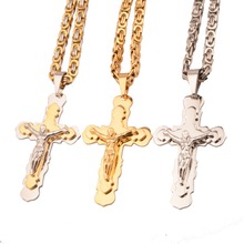 Jewelry Stainless Steel Silver Color/Gold/Silver Colo&Gold Cross Jesus Mens Pendant Necklace Byzantine Chain Hot Sale 18-40'' 2024 - buy cheap