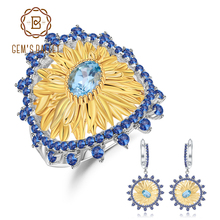 GEM'S BALLET 2.2Ct Natural Swiss Blue Topaz Jewelry For Women 925 Sterling Silver Handmade Sunflower Ring Earrings Jewelry Sets 2024 - buy cheap